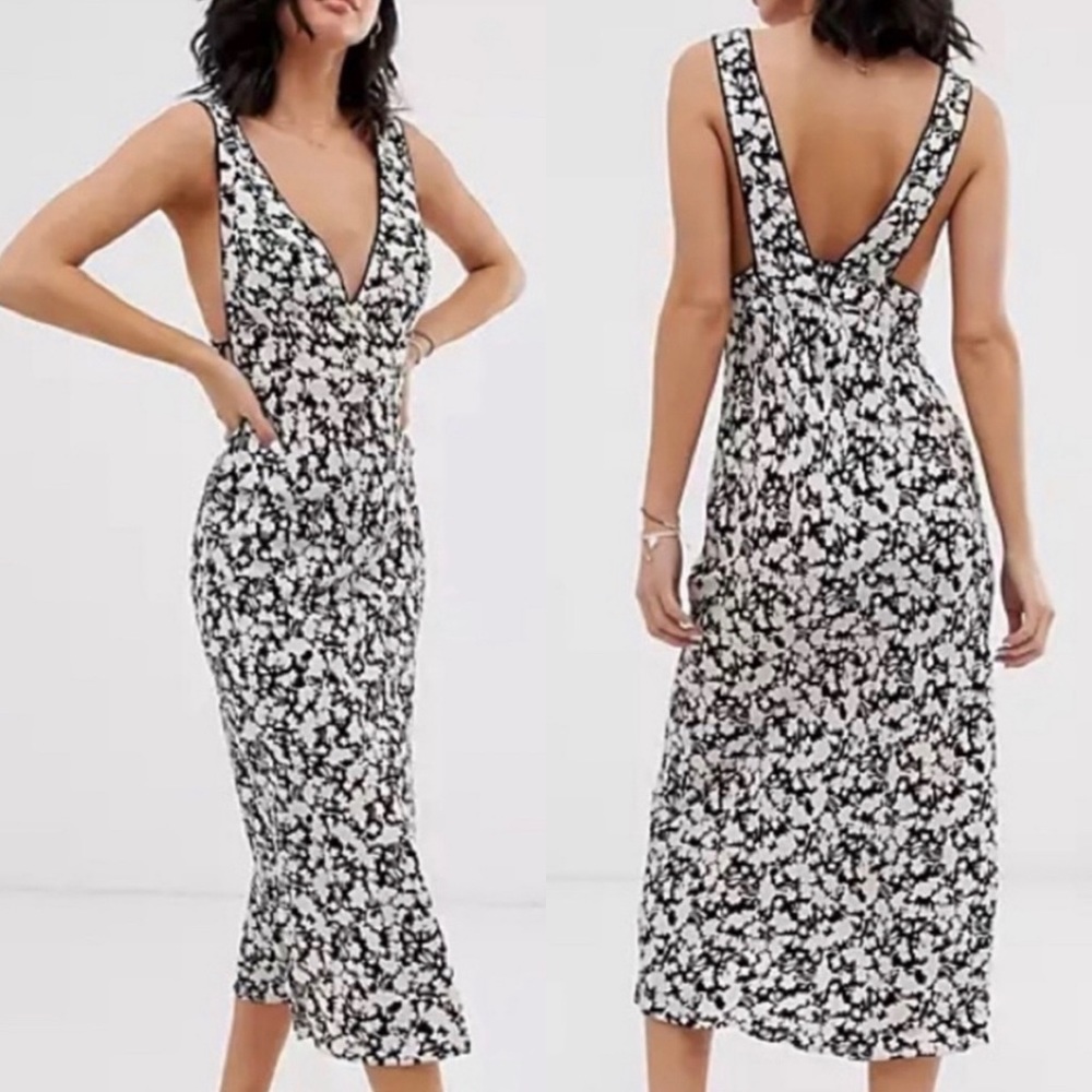 Free People’s Oh La La Bias Midi Floral Dress Jet Combo size 10